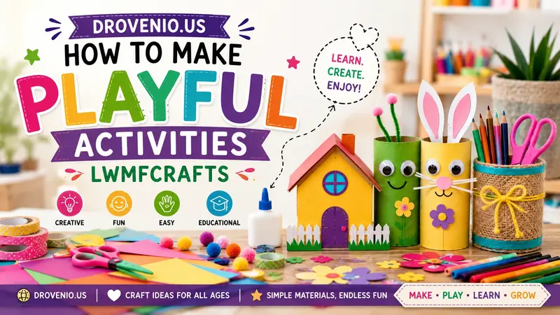 Colorful DIY craft workspace featuring playful LWMFCrafts activities, handmade paper crafts, and creative supplies for kids and families.
